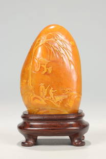 A piece of Qingtian Huangshi thin art carving deep mountain visiting friends ornament Shi Qing model: Qing Tian Huangshi thin art carving deep mountain visiting friends ornaments Shi Qing modelSIZE: Stone H: 8.5cm W: 5cm W: 270g (The Dimensions Of All Batches Are Manually Measured.If You Need More Det