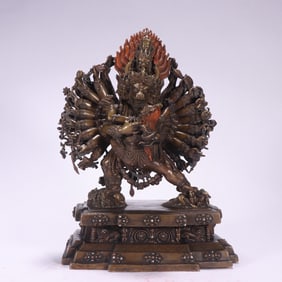 A Ming Dynasty alloy copper inlaid silver statue of Daweide King Kong