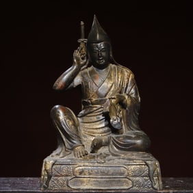 A Tibetan tantric bronze gilt cinnabar Buddhist Buddha statue