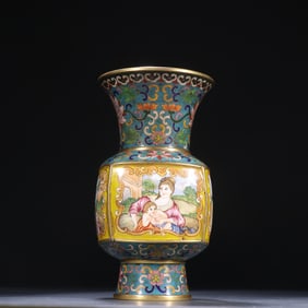 A piece of Qing Dynasty copper tire cloisonné enamel window painting enamel Western figure figure