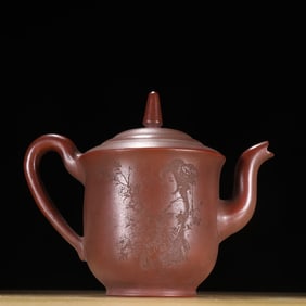 A Shi Peng style purple sand engraved poetry teapot