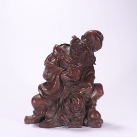 A piece of Qing Dynasty bamboo carving Zhong Kui catching ghost ornaments