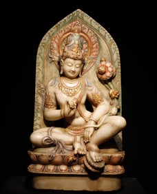 A piece of Ming Dynasty white marble painted Guanyin