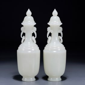 A pair of Hetian jade bottles