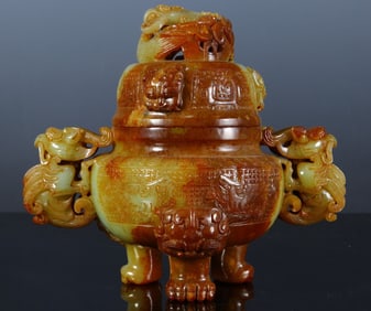 A piece  of ancient jade phoenix pattern three-legged furnace