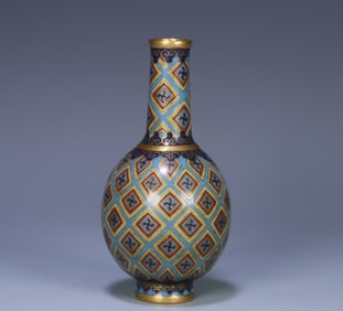 A Qing Qianlong cloisonné "swastika" pattern vial