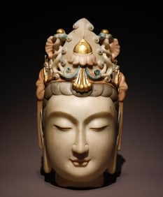 A piece of Northern Qi white marble painted Guanyin head