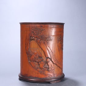 A piece of Songyin bamboo carved character poetry pen holder