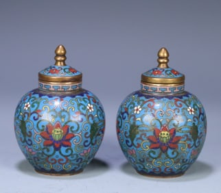 A pair  of Qing Qianlong cloisonné cloisonne twig lotus pattern general jars