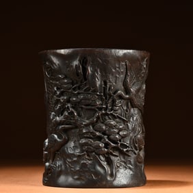 A piece of old agarwood pine crane longevity pen holder