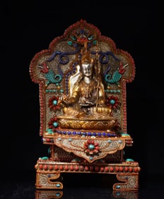 A piece  of bronze gilt inlaid with gemstones Guru Padmasambhava