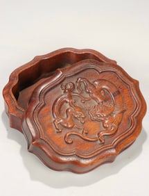 A piece of Qing Huanghuali wood carved dragon proud incense box