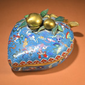 A piece of Qing "Qianlong Year" copper cloisonne enamel color longevity peach cover box