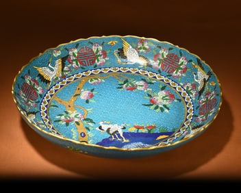 A piece of Qing copper, gilt cloisonné enamel, Fushou Shuangquan Kwai Kou Appreciation Plate