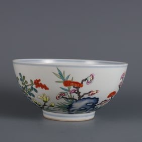 A piece  of Qingdao light year blue and white with pastel Zhilan cave stone pattern bowl