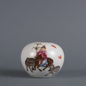 A piece of Qing Yongzheng year pastel shepherd picture inscription poem water bowl