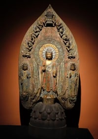 A piece of Qingzhou painted three Buddha backrests in the Northern Wei Dynasty