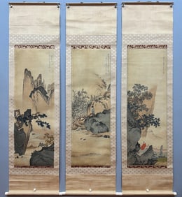 A painting of Chen Shaomei's original mounted silk with three screens