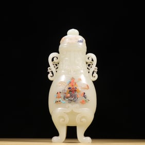 A piece of Qing Dynasty Hetian jade treasure inlaid appreciation bottle
