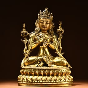A Ming "Ming Yongle New Year" bronze gilt Manjushri Bodhisattva seated statue
