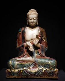 A piece of Tang and Han white marble painted Buddha statues, exquisite craftsmanship, solemn