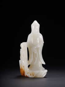 A standing statue of Hetian Jade Guanyin