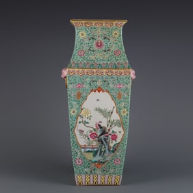 One piece of Qingdao light year green pastel passion flower and bird pattern square bottle