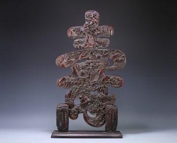 A piece of Qing Dynasty old agarwood eight immortals "longevity" word interstitial