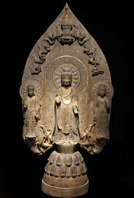 A piece of the Northern Wei Dynasty super large Qingzhou painted three Buddhas
