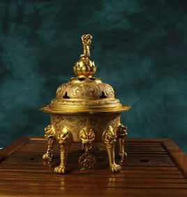 One piece  of bronze gilt five-legged incense burner