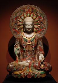 A piece of the Northern Qi Dynasty white marble painted Buddha