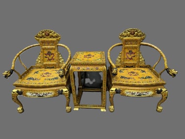 A set of copper tire handmade cloisonné enamel cloisonné (three-piece set of dragon head circle