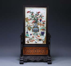 A piece of Qing court desk boutique red sandalwood frame jade treasure embedded Bogu interstitial