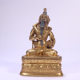 A piece of Ming Dynasty bronze gilt double body King Kong is always held