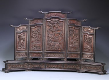 A late Qing Dynasty red sandalwood screen of eight immortals