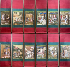 A Qiu Ying 12-strip screen on silk