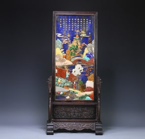 A piece of Qing Dynasty red sandalwood frame lapis lazuli hundred treasures embedded characters