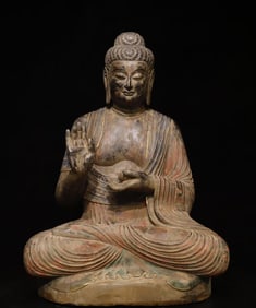 A piece of bluestone painted Buddha from the Tang Dynasty