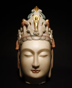 A piece of Northern Qi white marble painted Guanyin head