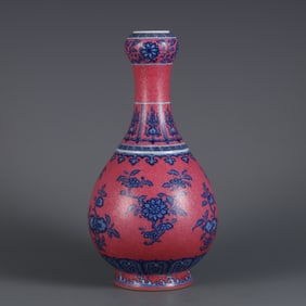 A  piece of Qing Yongzheng year blue and white with carmine ground pick-up flower folded branch