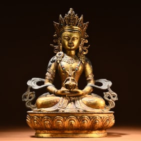 A Ming fine-cast bronze gilt Buddha statue of Amitayus