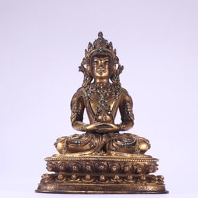 A piece of Ming Dynasty bronze gilt longevity Buddha