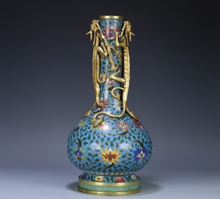 A Ming Dynasty cloisonne double dragon entwined flower bottle made in the Ming Dynasty