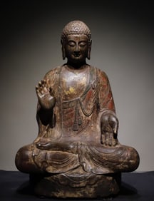 A piece of Tang Dynasty bluestone painted hollow backrest Buddha