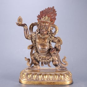 A piece of Qing Dynasty bronze gilt protector of the God of Wealth