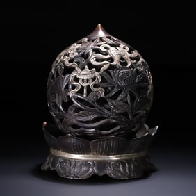 A piece of copper wrong silver longevity peach pattern incense burner incense