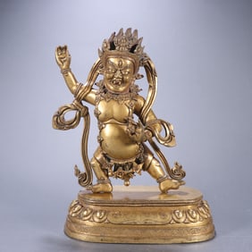 A piece  of Qing Dynasty bronze gilt Dahetian protector