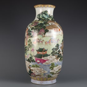A piece of Qianlong in the Qing Dynasty pastel into Beijing to catch up with the large cylinder