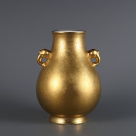 A  piece of Qing Yongzheng year gilt carving entwined branch lotus pattern dragon ear respect