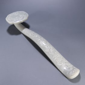 A piece of Qing Dynasty Hetian jade seed material Fushou Ruyi a handle